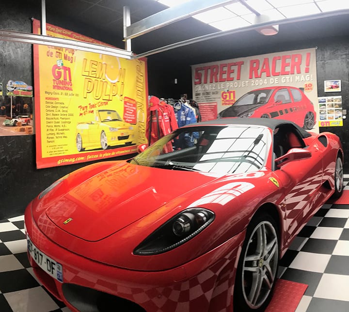 Ferrari in a garage