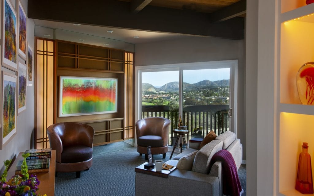 Living room with great art and mountain views